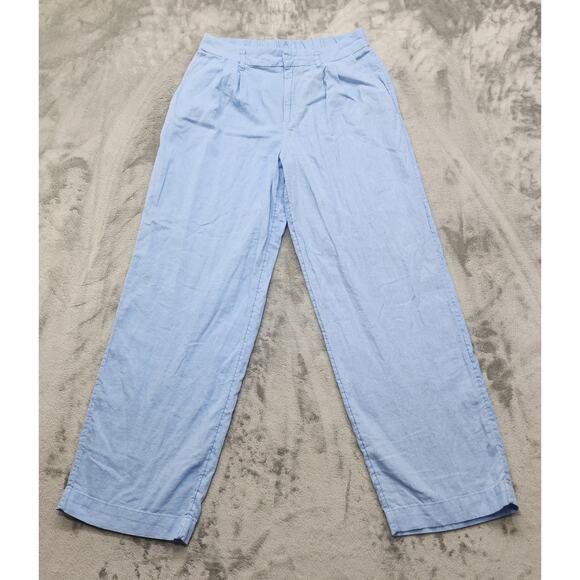 a new day Pants - A New Day Pants Womens 8 Blue Linen Blend High Rise Pleated Straight Leg Trouser